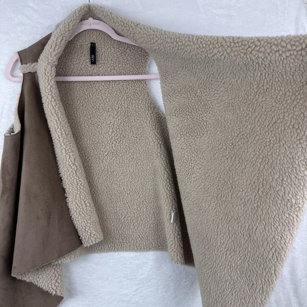Elan Womens Vest Vegan Suede Sherpa One Size‎ S M L Tan Ivory - Picture 5 of 16